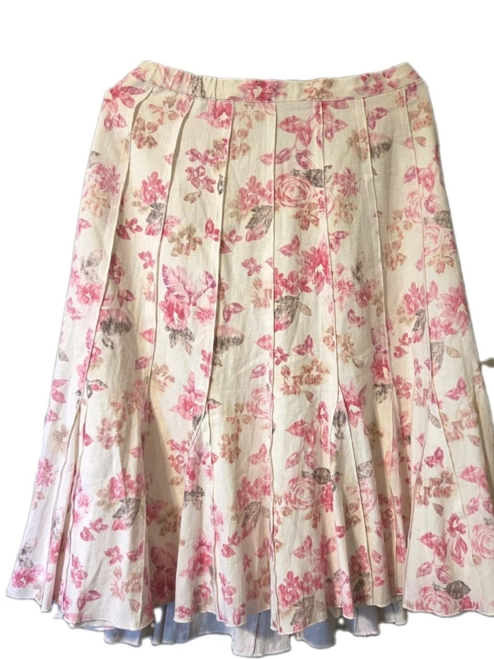 Coldwater Creek Midi Floral Linen Blend Skirt Women's PM Romantic Cottagecore